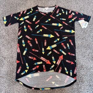 NWT LuLaRoe Irma Top Firecrackers Bottle Rockets 4th of July Women's XXS Tunic
